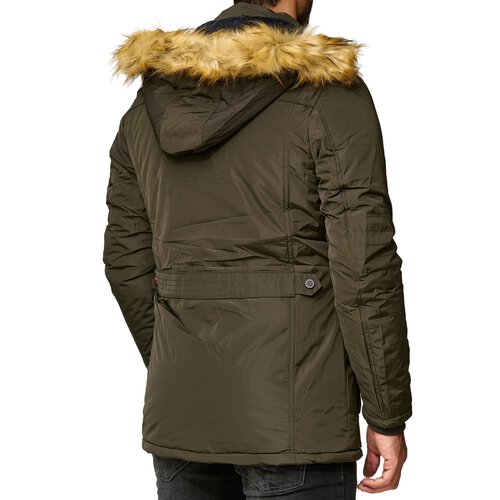 Herren Jacke Winter-Jacke Herren-Parka Kapuzen-Jacke Fell-Kragen Anorak A2B-5640 Khaki S