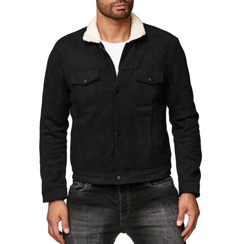 Reslad Herren-Jacke Wildleder-Optik Mnner bergangsjacke mit Fellkragen Shearling Pilotenjacke RS-9024 Schwarz XL