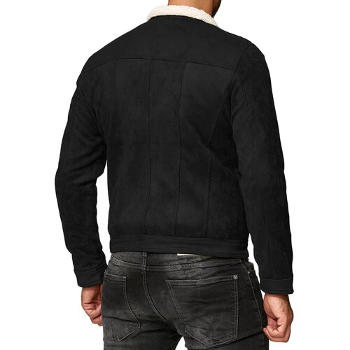 Reslad Herren-Jacke Wildleder-Optik Mnner bergangsjacke mit Fellkragen Shearling Pilotenjacke RS-9024 Schwarz XL