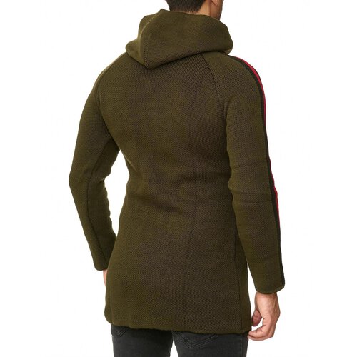 Reslad Strickjacke Herren Kontraststreifen Strickjacken fr Mnner Winter Jacke mit Kapuze RS-1046 Khaki XL