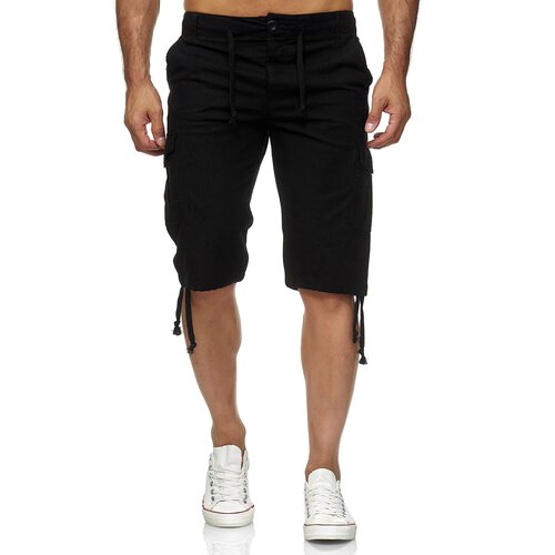 Reslad Leinen Cargo Shorts Mnner Strandhose Herren Leinenhose 3/4 Hose Freizeit Kurze Hosen Sommer Bermudas RS-3001 Schwarz 2XL