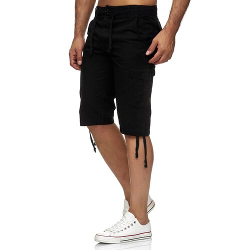 Reslad Leinen Cargo Shorts Mnner Strandhose Herren Leinenhose 3/4 Hose Freizeit Kurze Hosen Sommer Bermudas RS-3001 Schwarz 2XL