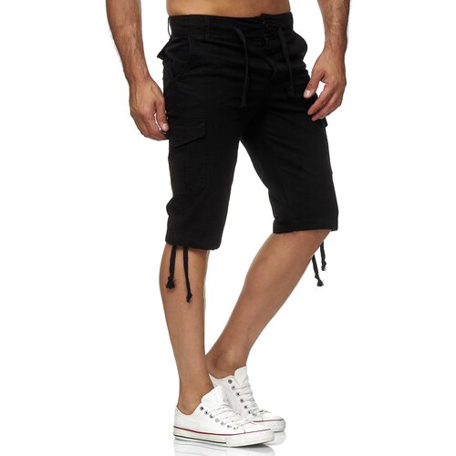 Reslad Leinen Cargo Shorts Mnner Strandhose Herren Leinenhose 3/4 Hose Freizeit Kurze Hosen Sommer Bermudas RS-3001 Schwarz 2XL