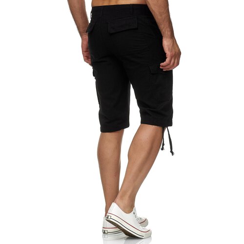 Reslad Leinen Cargo Shorts Mnner Strandhose Herren Leinenhose 3/4 Hose Freizeit Kurze Hosen Sommer Bermudas RS-3001 Schwarz 2XL