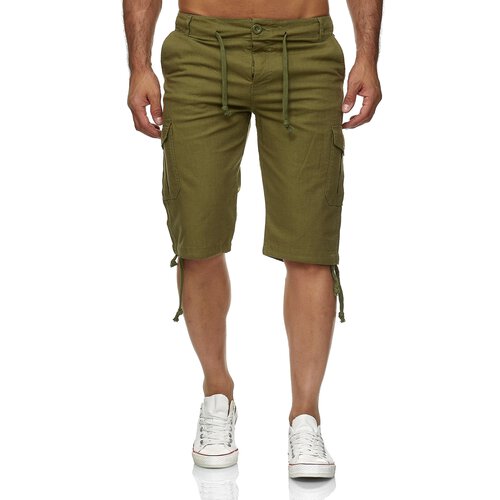 Reslad Leinen Cargo Shorts Mnner Strandhose Herren Leinenhose 3/4 Hose Freizeit Kurze Hosen Sommer Bermudas RS-3001 Khaki S