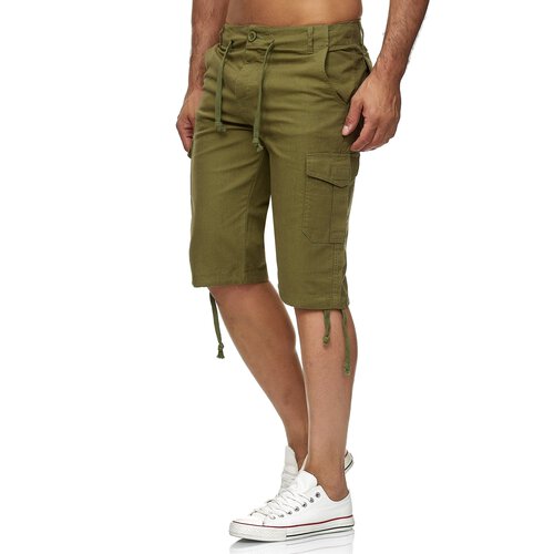 Reslad Leinen Cargo Shorts Mnner Strandhose Herren Leinenhose 3/4 Hose Freizeit Kurze Hosen Sommer Bermudas RS-3001 Khaki S