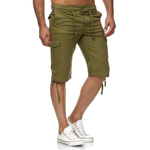 Reslad Leinen Cargo Shorts Mnner Strandhose Herren Leinenhose 3/4 Hose Freizeit Kurze Hosen Sommer Bermudas RS-3001 Khaki S