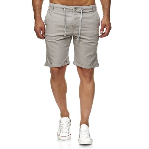 Reslad Leinenhose Kurze Hose Herren Leinen-Shorts lssige Mnner Freizeithose Strandhose Stoffhose Sommer-Shorts RS-3002 Hellgrau 2XL