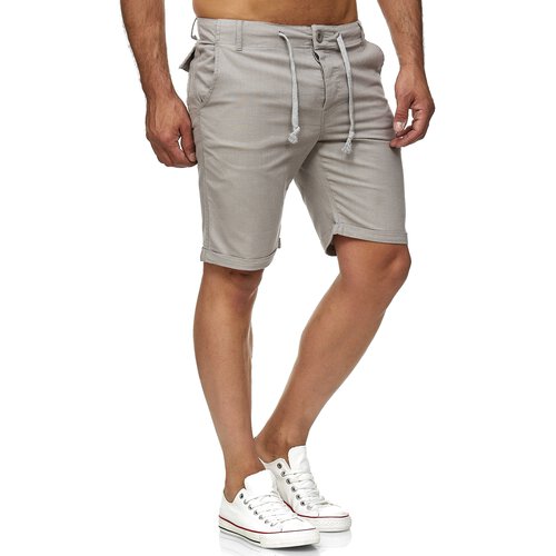 Reslad Leinenhose Kurze Hose Herren Leinen-Shorts lssige Mnner Freizeithose Strandhose Stoffhose Sommer-Shorts RS-3002 Hellgrau 2XL