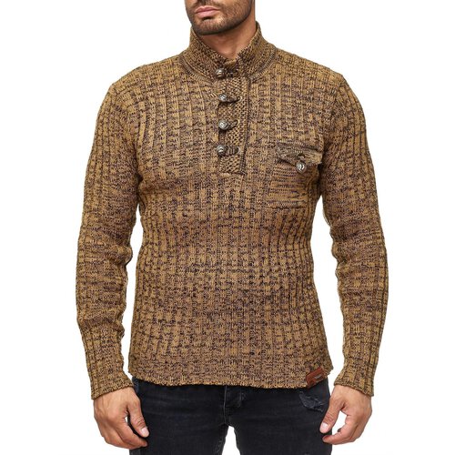 Reslad Strickpullover Stehkragen Herren Pullover melierter Mnner Winter Grobstrick-Pulli RS-1047 Camel S