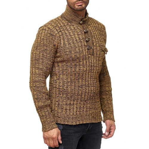 Reslad Strickpullover Stehkragen Herren Pullover melierter Mnner Winter Grobstrick-Pulli RS-1047 Camel S