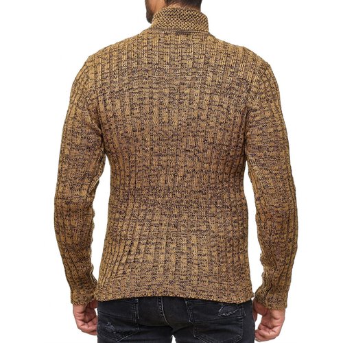 Reslad Strickpullover Stehkragen Herren Pullover melierter Mnner Winter Grobstrick-Pulli RS-1047 Camel S