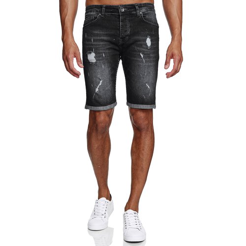 Reslad Jeans Shorts Herren Kurze Hosen Sommer l Used Look Destroyed Mnner Denim Jeansshorts l Bermuda Capri Hose Regular Fit RS-2086 Schwarz W32