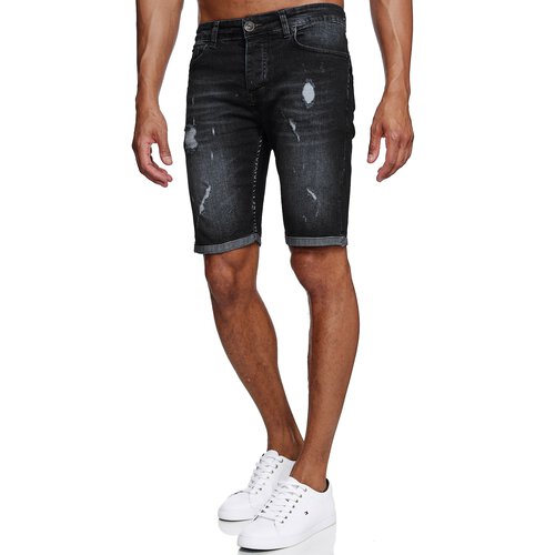 Reslad Jeans Shorts Herren Kurze Hosen Sommer l Used Look Destroyed Mnner Denim Jeansshorts l Bermuda Capri Hose Regular Fit RS-2086 Schwarz W32