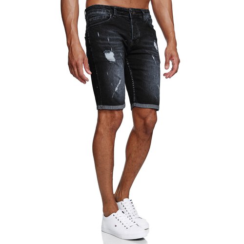 Reslad Jeans Shorts Herren Kurze Hosen Sommer l Used Look Destroyed Mnner Denim Jeansshorts l Bermuda Capri Hose Regular Fit RS-2086 Schwarz W32