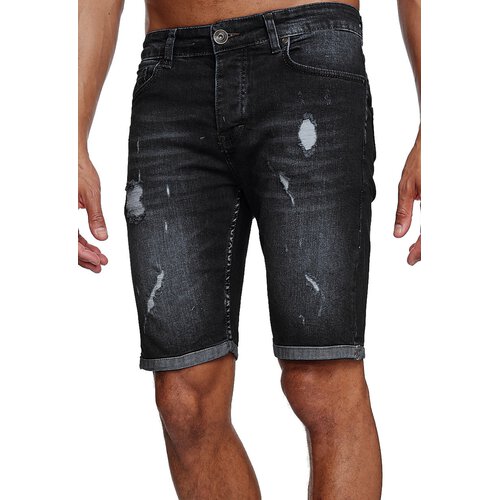 Reslad Jeans Shorts Herren Kurze Hosen Sommer l Used Look Destroyed Mnner Denim Jeansshorts l Bermuda Capri Hose Regular Fit RS-2086 Schwarz W32