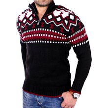 Reslad Herren Strickpullover Crewneck Zipper Norweger Pullover RS-3110